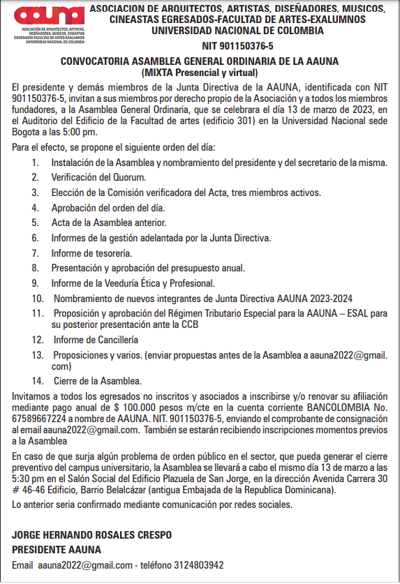 ASAMBLEA GENERAL ORDINARIA AAUNA (Presencial / Virtual) Version 2023